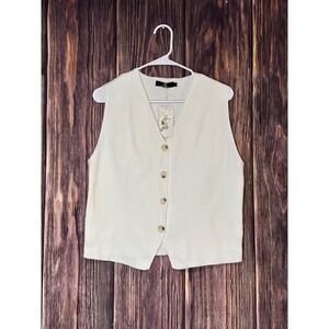 Lillusory Vest Womens L Cream Sleeveless V Neck Button Front Workwear Layer